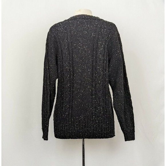 Vintage 90s Sweater Dark Gray Chunky V-Neck Oversize Cable Knit Misses Size M - Picture 6 of 8